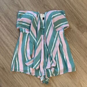 Blue Blush Striped Pink and Green Romper